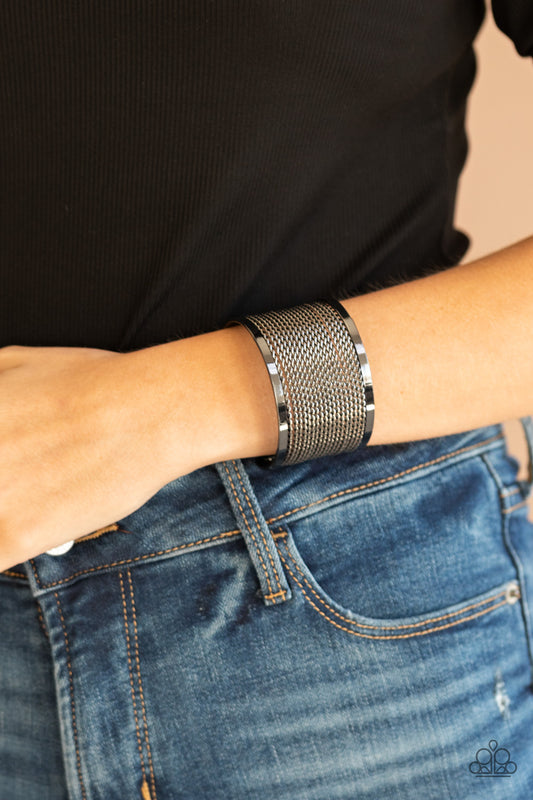 Stacked Sensation Black Cuff Bracelet - Paparazzi Accessories