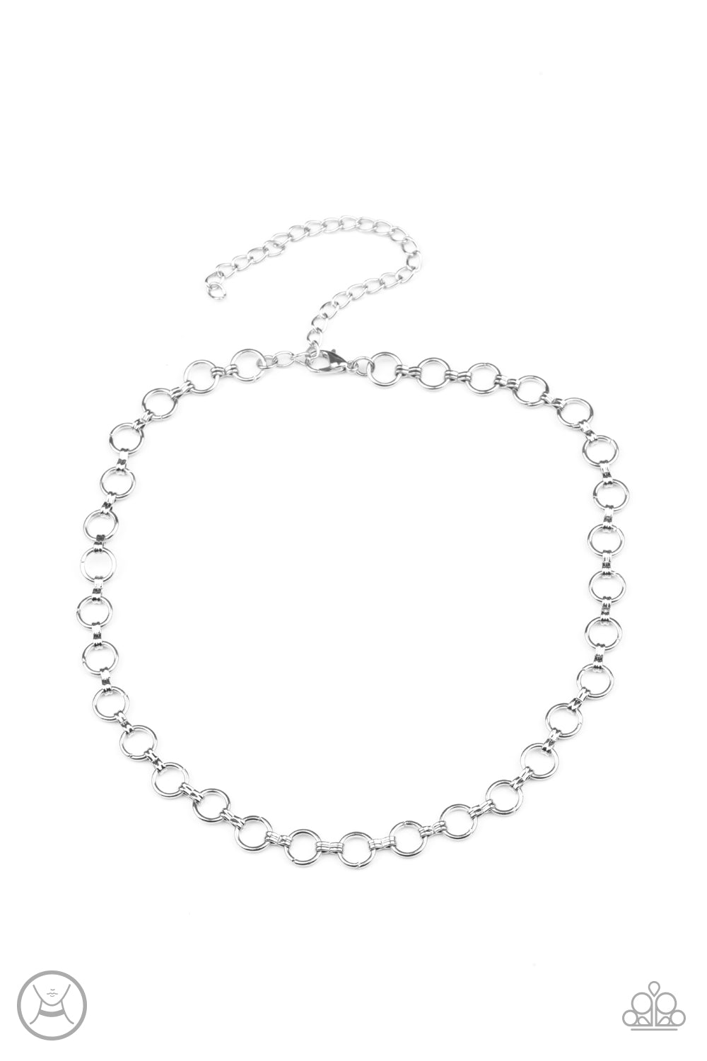 Insta Connection Silver Choker Necklace - Paparazzi Accessories. Attached to dainty fittings, a collection of shiny silver links connect around the neck for a minimalist inspired fashion. Features an adjustable clasp closure.  All Paparazzi Accessories are lead free and nickel free!  Sold as one individual choker necklace. Includes one pair of matching earrings.