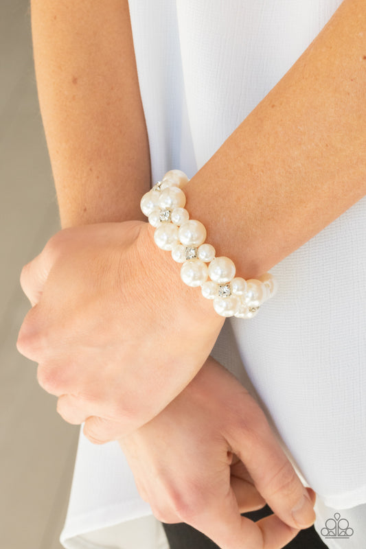 Flirt Alert White Pearl Bracelet - Paparazzi Accessories