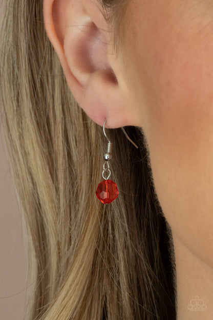 Let The Festivities Begin Red Necklace - Paparazzi Accessories  Row after row of glittery red crystal-like beads swing from interconnected strands of silver chain, creating a colorfully effervescent fringe below the collar. Features an adjustable clasp closure.  All Paparazzi Accessories are lead free and nickel free!  Sold as one individual necklace. Includes one pair of matching earrings.