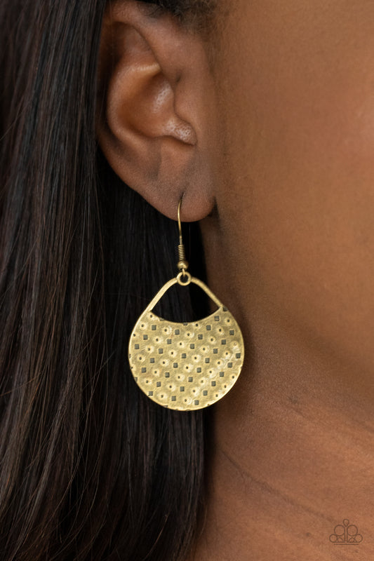 Im Sensing a Pattern Here Brass Earring - Paparazzi Accessories