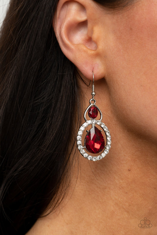 Double The Drama Red Earring - Paparazzi Accessories