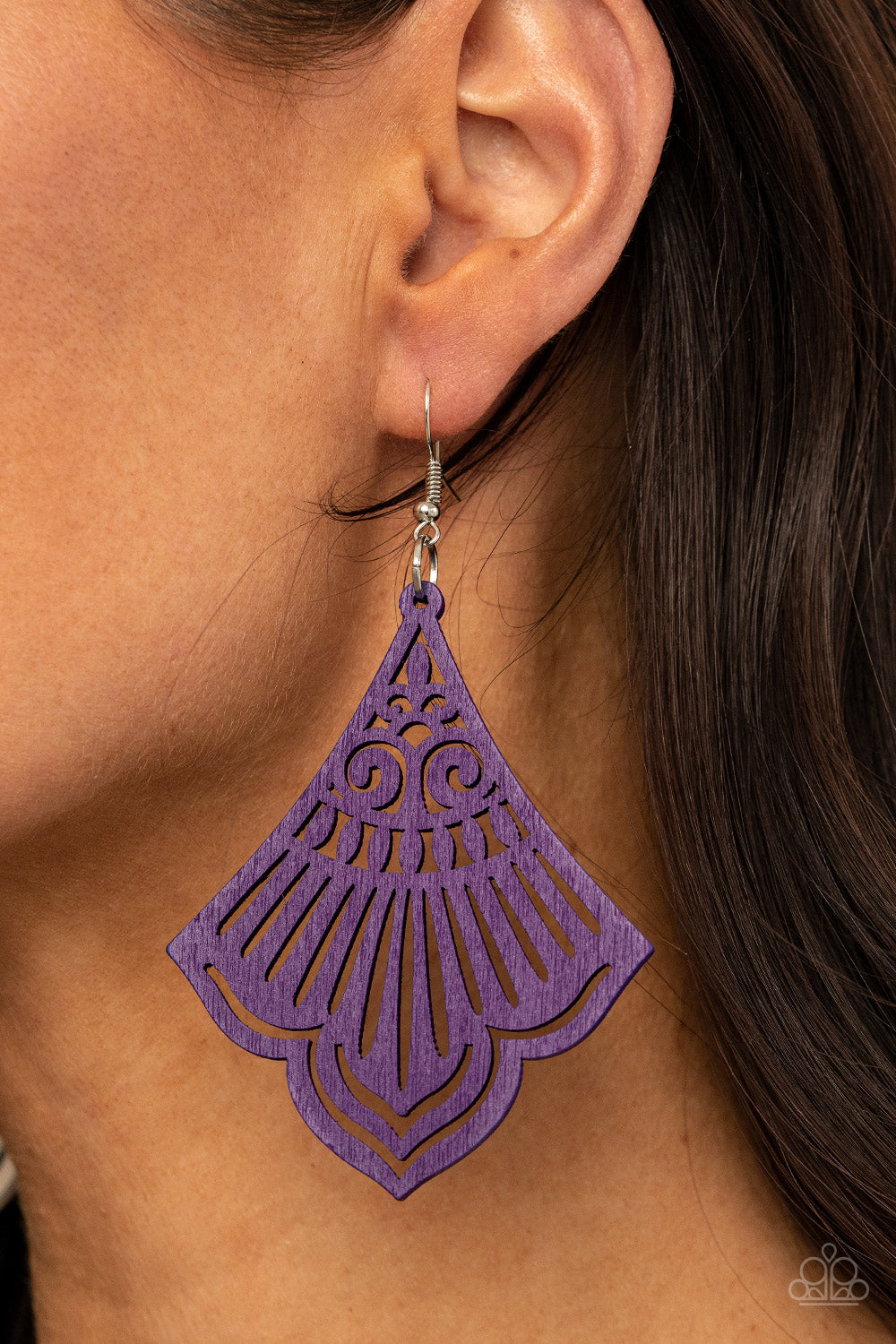 Eastern Escape Purple Wooden Earring - Paparazzi Accessories