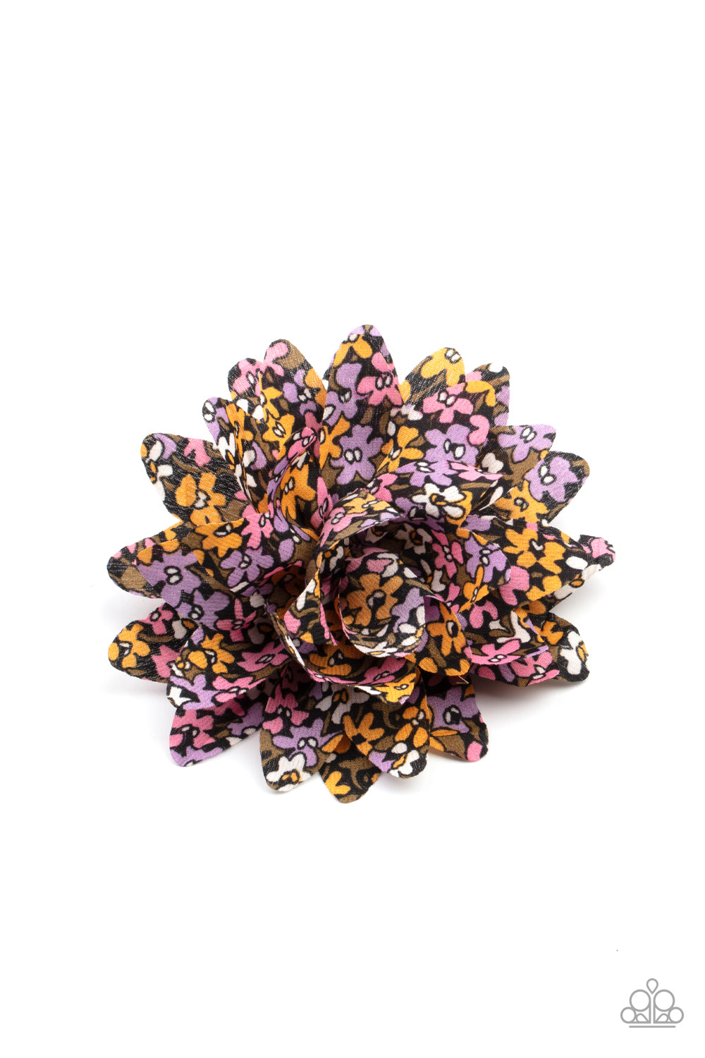 Blooming Boundaries Multi Hair Clip - Paparazzi Accessories   Featuring a colorful floral print, whimsically patterned petals gather into a playful springtime blossom. Features a standard hair clip on the back.  Sold as one individual hair clip.