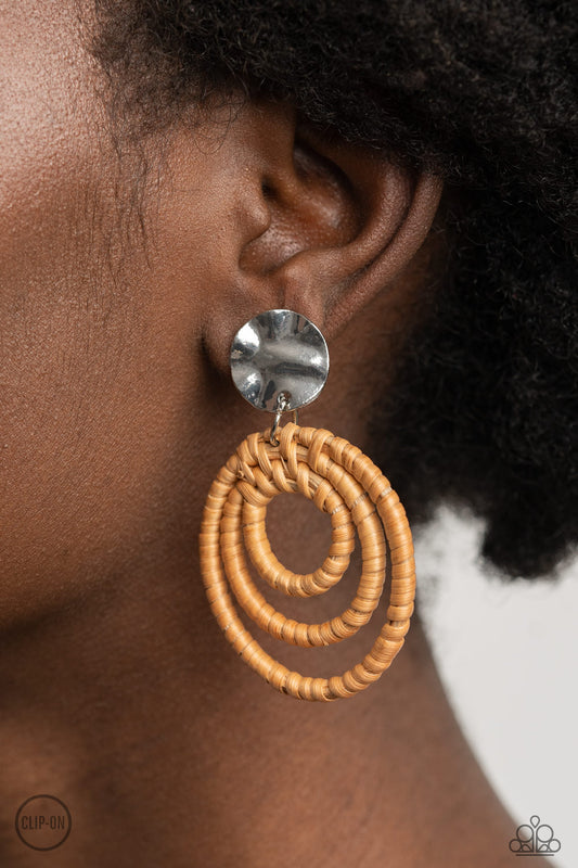 Whimsically Wicker Brown Clip-On Earring - Paparazzi Accessories