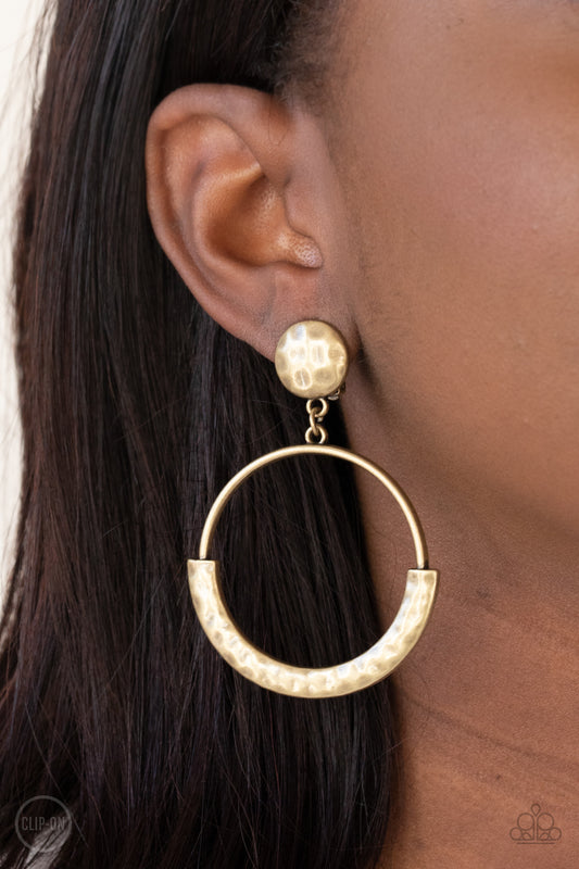 Rustic Horizons Brass Clip-On Earring - Paparazzi Accessories