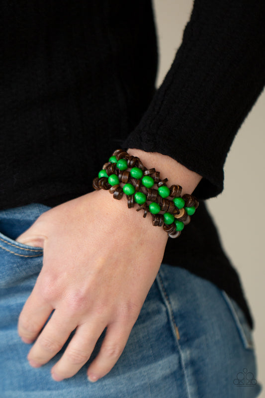 Tahiti Tourist Green Wooden Bracelet - Paparazzi Accessories