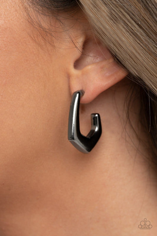 On The Hook Black Hoop Earring - Paparazzi Accessories