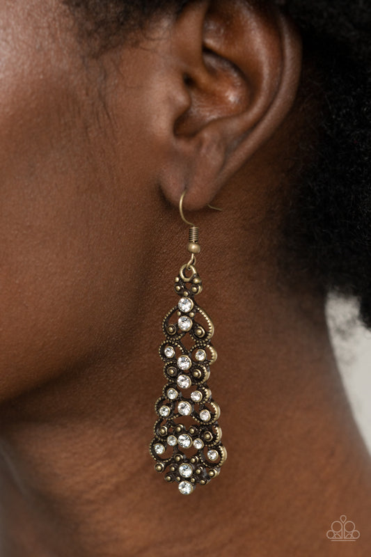 Diva Decorum Brass Earring - Paparazzi Accessories