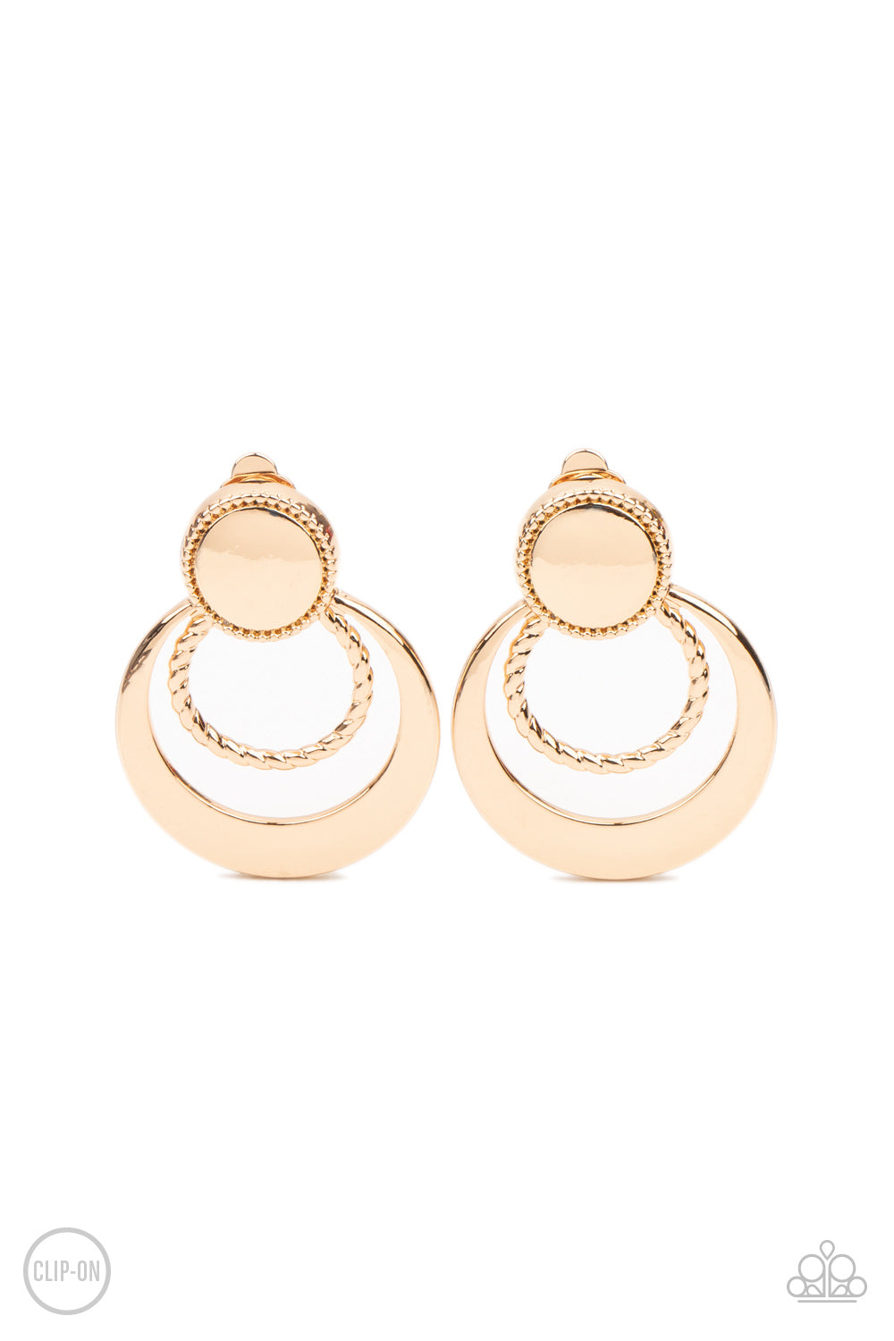Refined Ruffles Gold Clip-On Earring - Paparazzi Accessories