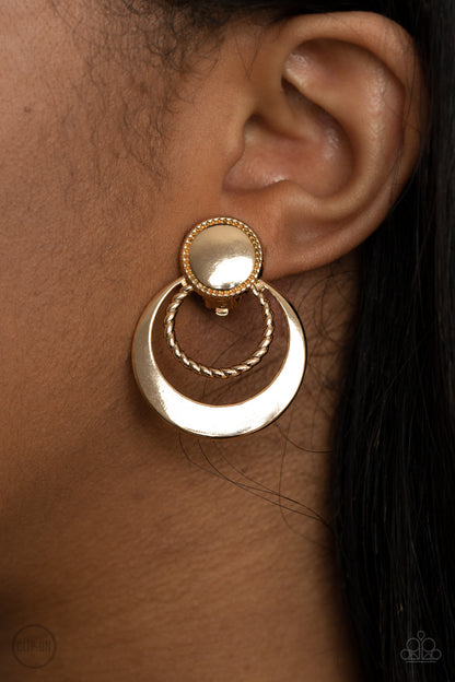 Refined Ruffles Gold Clip-On Earring - Paparazzi Accessories