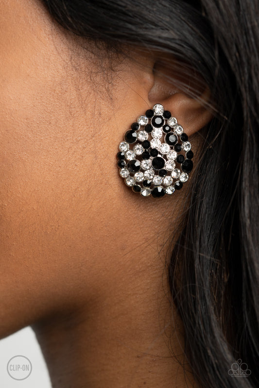 Elite League Black Clip-On Earring - Paparazzi Accessories