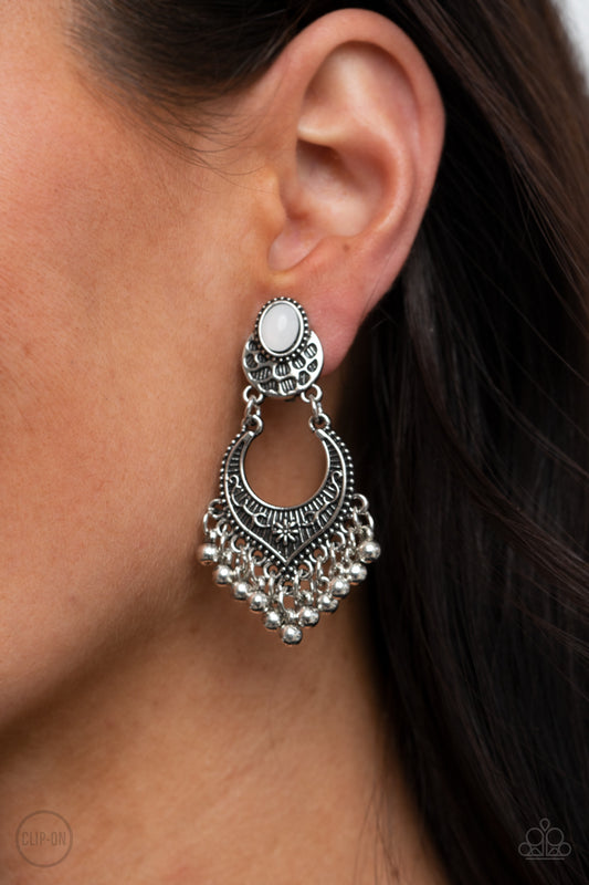 Summery Gardens White Clip-On Earring - Paparazzi Accessories