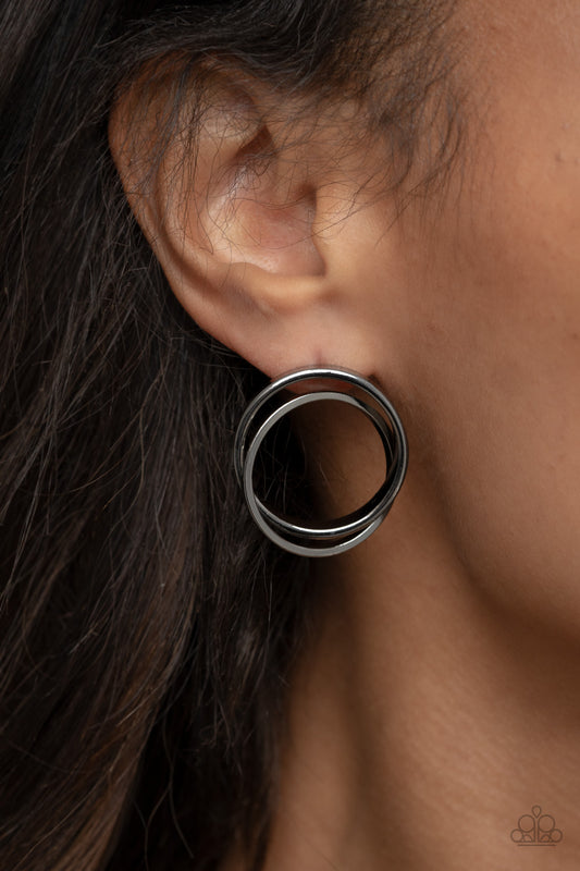 Always In The Loop Black Post Earring - Paparazzi Accessories