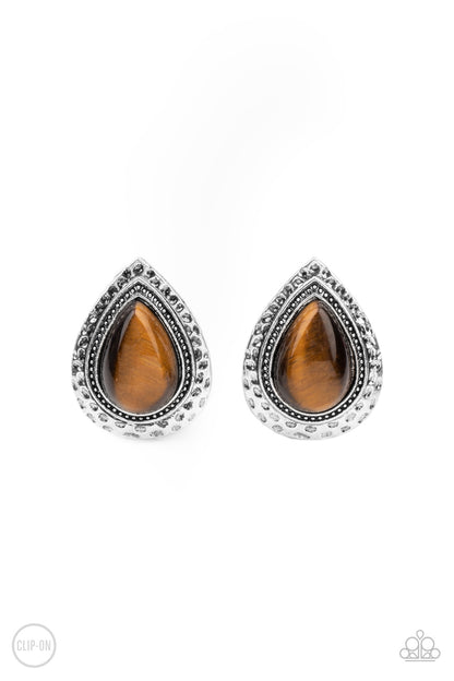 Desert Glow Brown Clip-On Earring - Paparazzi Accessories