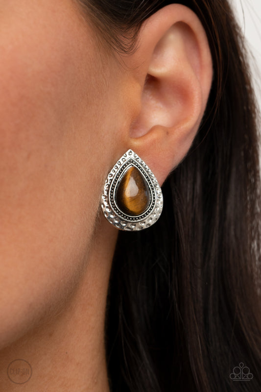 Desert Glow Brown Clip-On Earring - Paparazzi Accessories