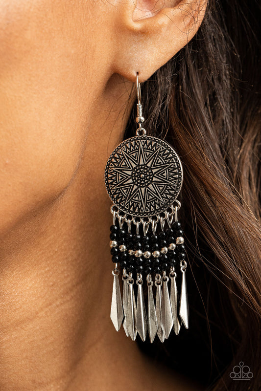 Sun Warrior Black Earring - Paparazzi Accessories