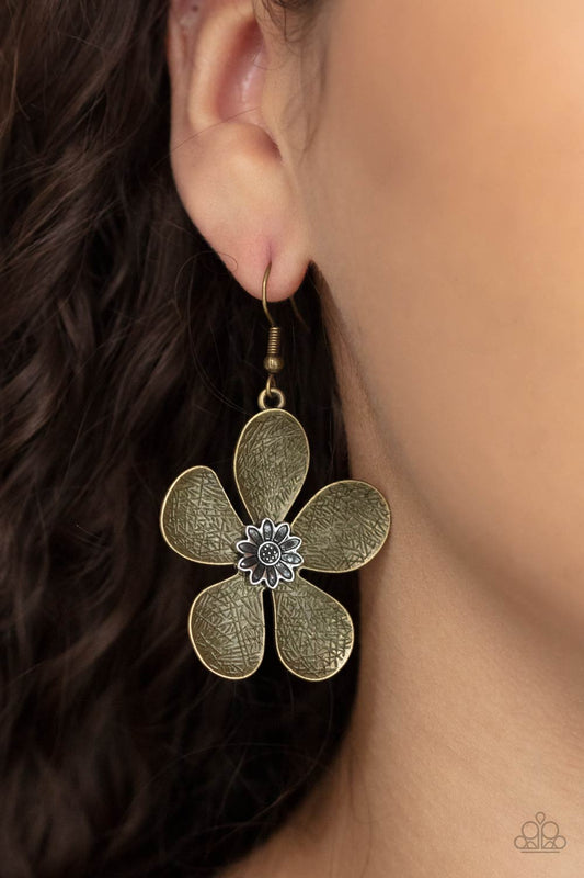 Fresh Florals Brass Earring - Paparazzi Accessories