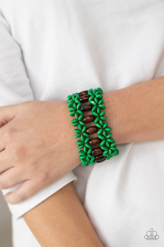 Bali Beach Retreat Green Wooden Bracelet - Paparazzi Accessories