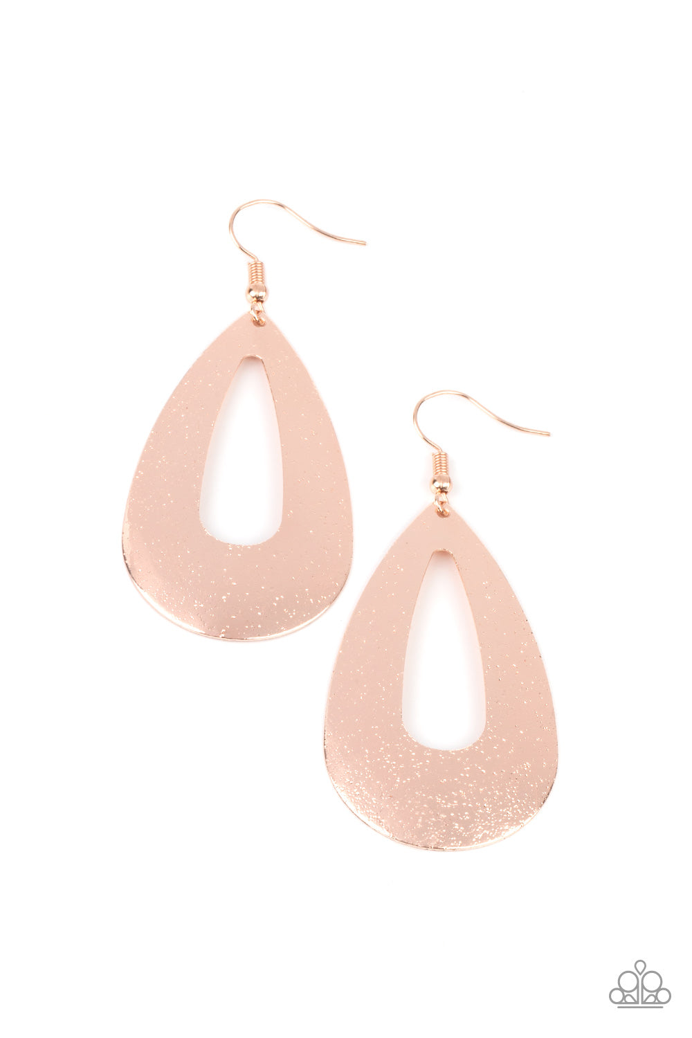 Hand It OVAL! - Rose Gold Item #P5BA-GDRS-081XX Delicately hammered in an endless rose gold shimmer, a flat glistening oval silhouette swings from the ear for a beautiful basic look. Earring attaches to a standard fishhook fitting.  Sold as one pair of earrings.