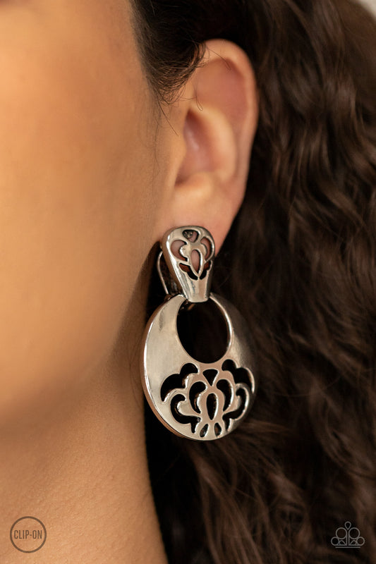Industrial Eden Silver Clip-On Earring - Paparazzi Accessories