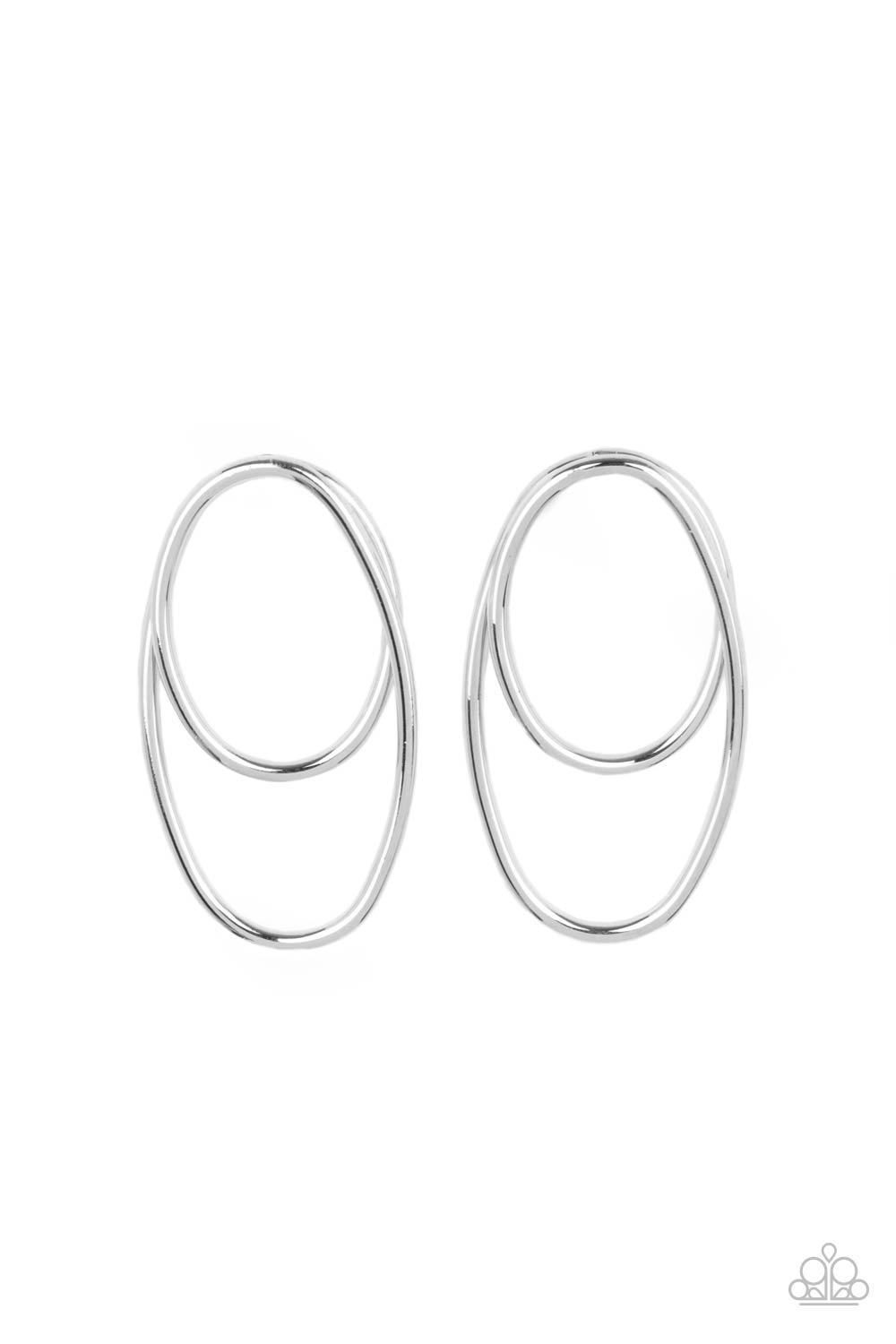 So OVAL-Dramatic Silver Earring - Paparazzi Accessories  Shiny silver wires spin into a stacked oval frame, creating a dizzying look. Earring attaches to a standard post fitting.  All Paparazzi Accessories are lead free and nickel free!  Sold as one pair of post earrings.
