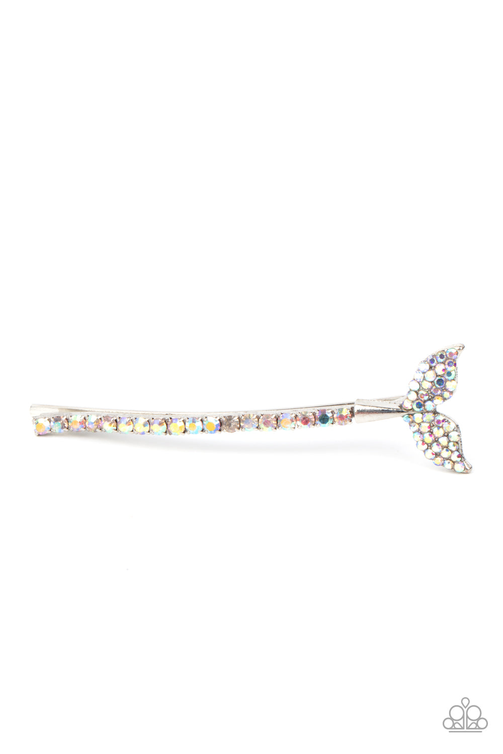 Deep Dive Multi Hair Clip - Paparazzi Accessories  An iridescent rhinestone studded mermaid fin adorns the corner of a bobby pin that is adorned in matching iridescent rhinestones for a fairytale finish.  Sold as one individual decorative bobby pin.