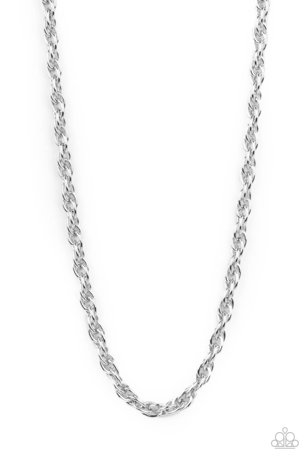 Extra Entrepreneur Silver Urban Necklace - Paparazzi Accessories. Double linked silver ovals spin into a bold silver chain below the collar, creating an intense industrial display. Features an adjustable clasp closure.  All Paparazzi Accessories are lead free and nickel free!  Sold as one individual necklace.  Get The Complete Look! Bracelet: "Executive Exclusive - Silver" (Sold Separately)
