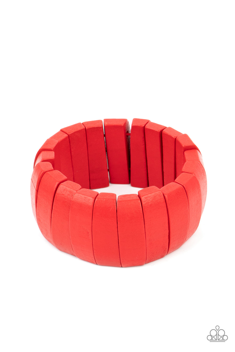 Raise The BARBADOS Red Bracelet - Paparazzi Accessories. Painted in fiery finishes, a bold collection of red wooden beads are threaded along stretchy bands around the wrist for a colorful display.  Sold as one individual bracelet.