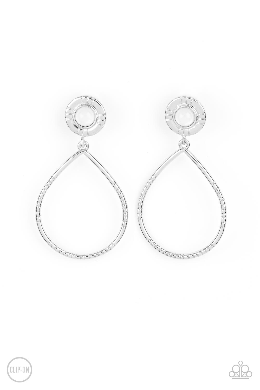Fairytale Finish White Clip-On Earring - Paparazzi Accessories
