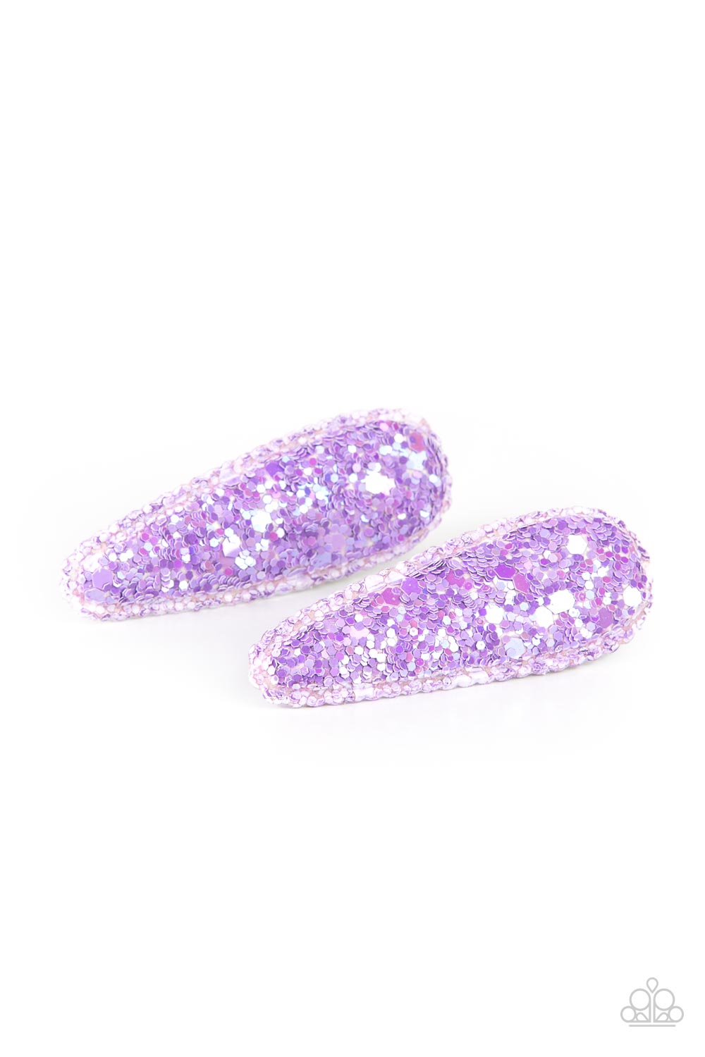 Sugar Plum Sparkle Purple Hair Clip - Paparazzi Accessories Item #P7SS-PRXX-124XX Dusted in dainty purple sparkles, a glittery pair of puffy hair clips pins back the hair for a fairytale finish. Features standard hair clips on the back.  Sold as one pair of hair clips.