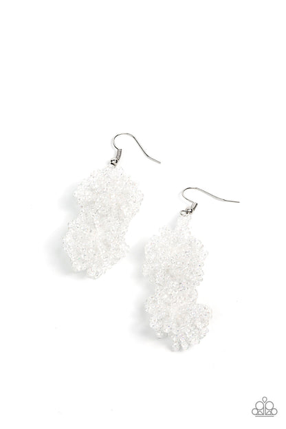 Celestial Collision Multi Earring - Paparazzi Accessories  Strands of iridescent seed beads delicately knot into an elegantly clustered lure, creating a stellar modern look. Earring attaches to a standard fishhook fitting.  Sold as one pair of earrings.
