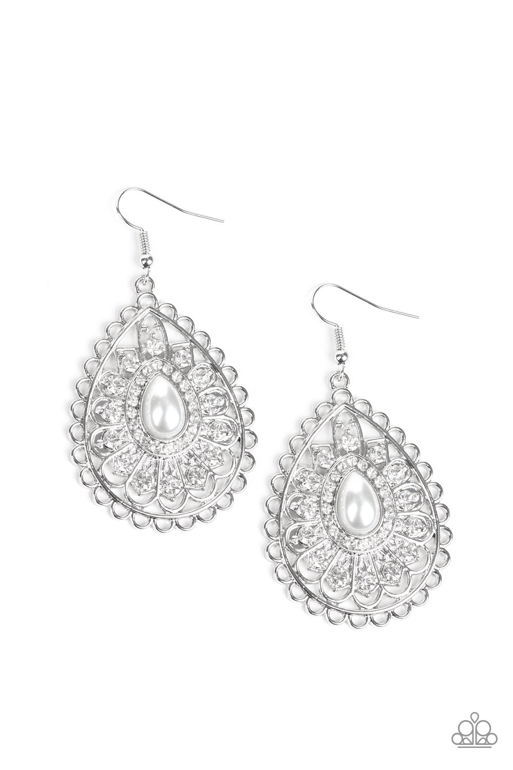 Glamour Grandeur White Earring - Paparazzi Accessories