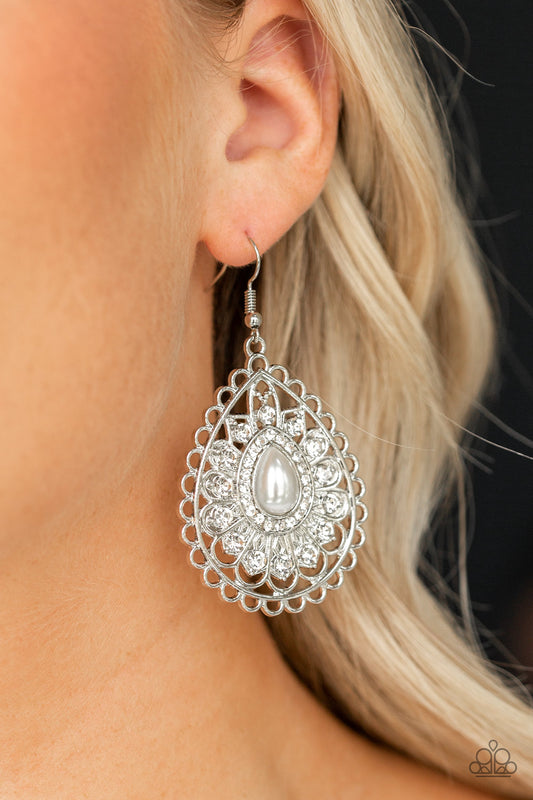 Glamour Grandeur White Earring - Paparazzi Accessories