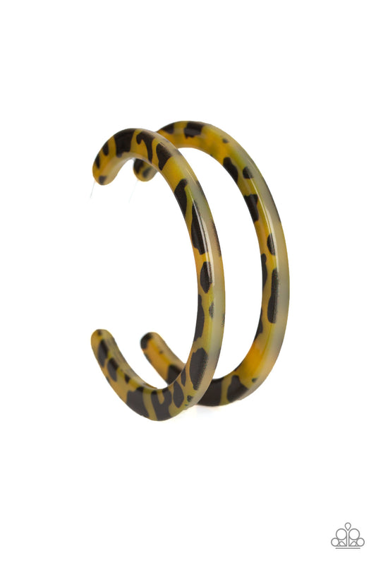 HAUTE-Blooded Yellow Acrylic Hoop Earring - Paparazzi Accessories