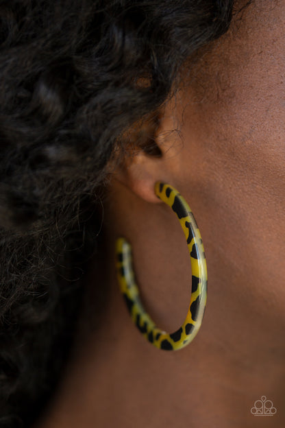 HAUTE-Blooded Yellow Acrylic Hoop Earring - Paparazzi Accessories