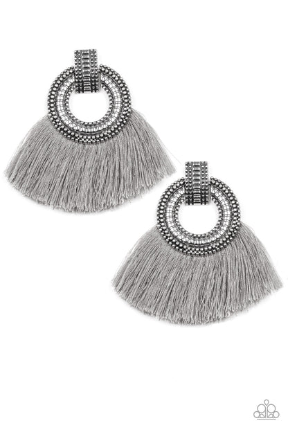 I Am Spartacus Silver Fringe Earring - Paparazzi Accessories