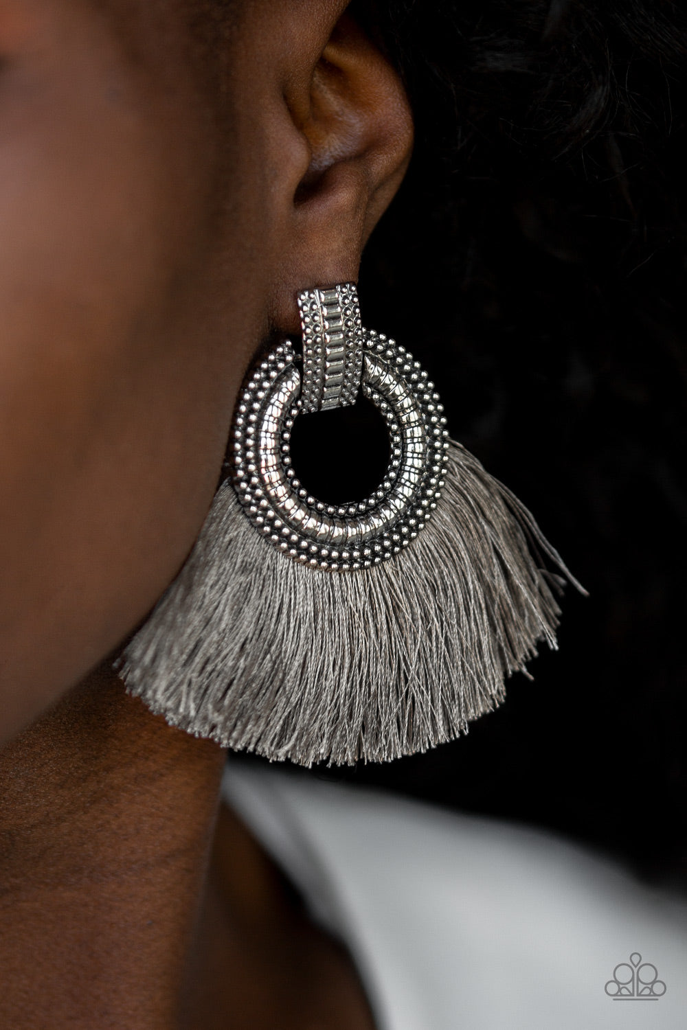 I Am Spartacus Silver Fringe Earring - Paparazzi Accessories