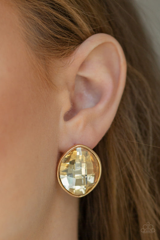 Movie Star Sparkle Gold Post Earring - Paparazzi Accessories - jazzy-jewels-gems