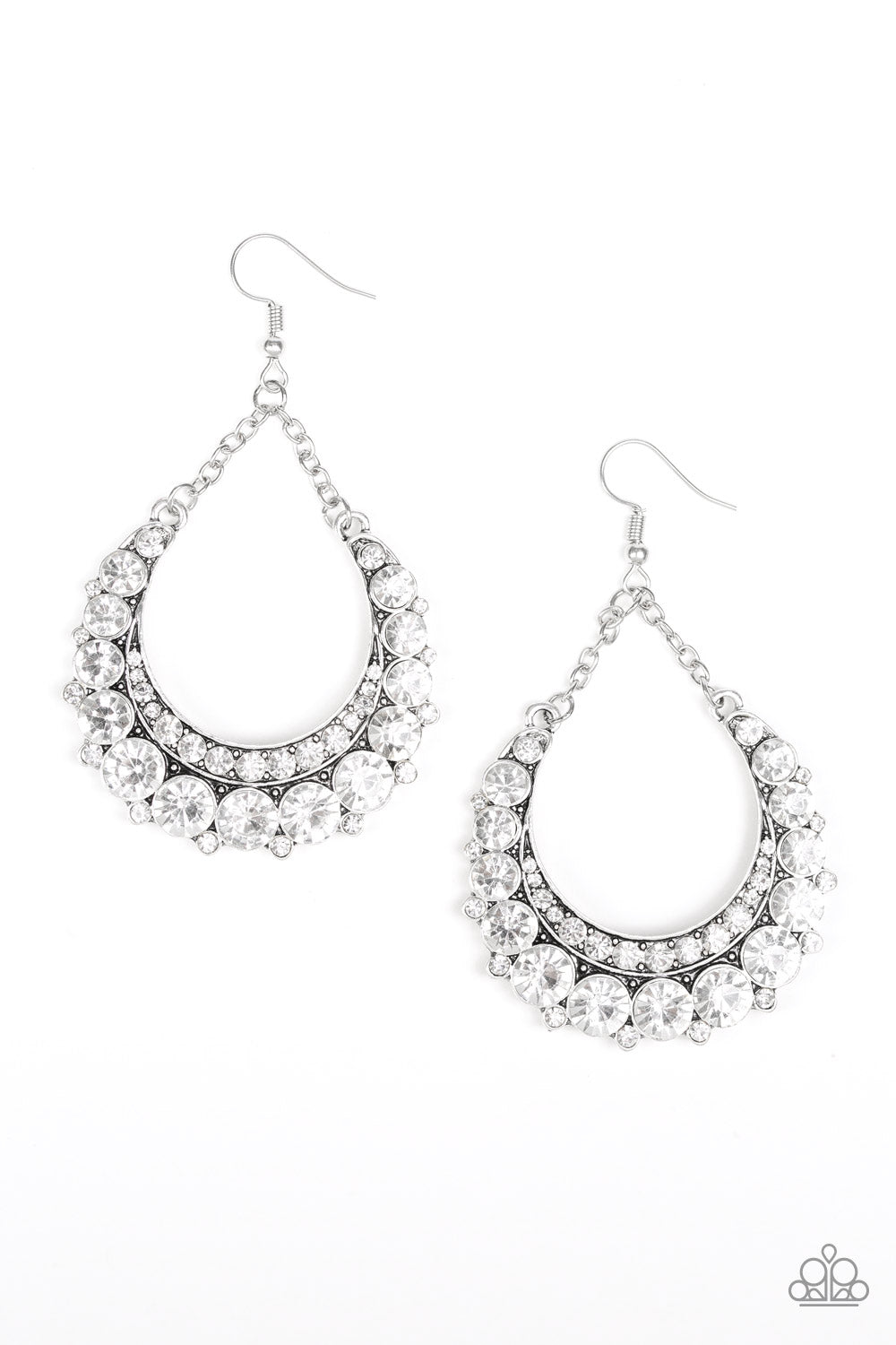 Once In A SHOWTIME White Earring - Paparazzi Accessories - jazzy-jewels-gems