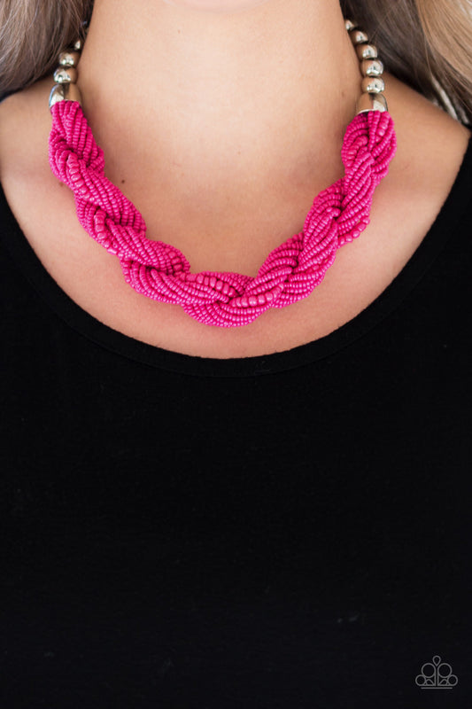 Savannah Surfin Pink Seed Bead Necklace - Paparazzi Accessories