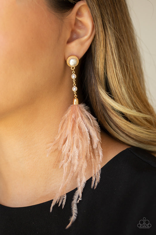 Vegas Vixen Gold Feather Earring - Paparazzi Accessories