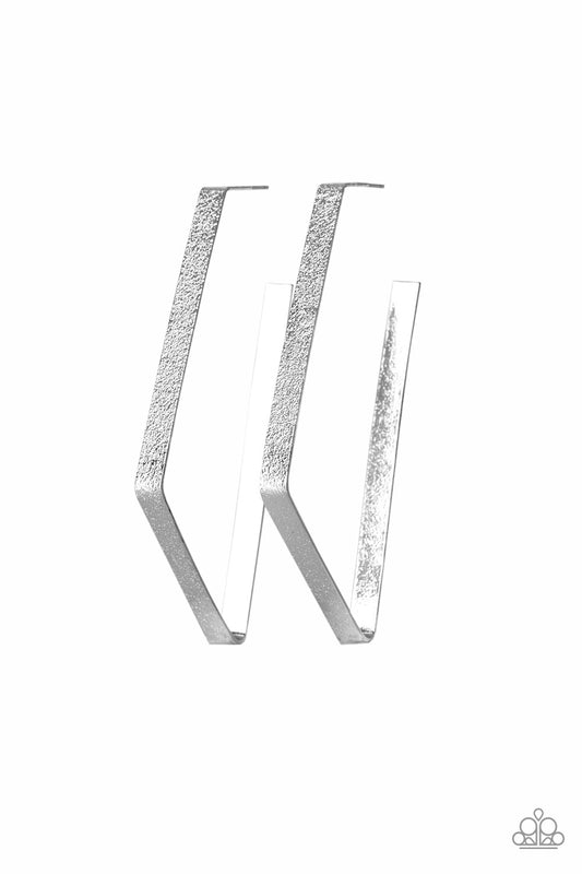 Way Over The Edge Silver Hoop Earring - Paparazzi Accessories