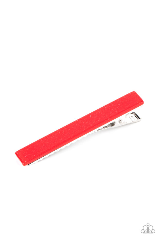 Prettiest Patriot Red Hair Clip - Paparazzi Accessories  A sparkly red hair clip pulls back the hair for a patriotic inspired fashion. Features a standard hair clip on the back.  ﻿All Paparazzi Accessories are lead free and nickel free!  Sold as one individual hair clip.