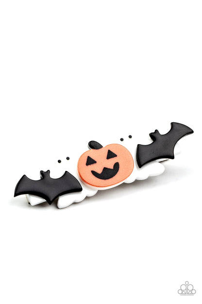 Youre So BOO-tiful Multi Hair Clip - Paparazzi Accessories  Pairs of black bats and white ghosts flank a spooky pumpkin, creating a SPOOK-tacular centerpiece. Features a standard hair clip on the back.  All Paparazzi Accessories are lead free and nickel free!  Sold as one individual hair clip.