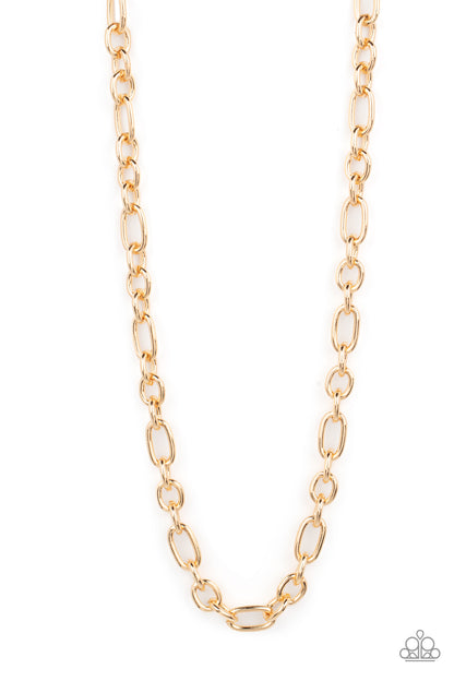 Ringside Throne - Gold Item #P2MN-URGD-043XX A hefty assortment of oversized gold links boldly interlock across the chest, creating an intense urban look. Features an adjustable clasp closure.  Sold as one individual necklace.