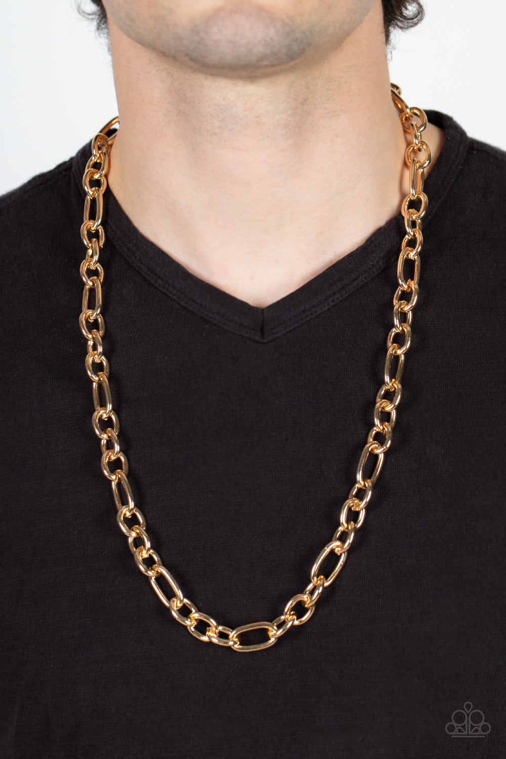 Ringside Throne - Gold Item #P2MN-URGD-043XX A hefty assortment of oversized gold links boldly interlock across the chest, creating an intense urban look. Features an adjustable clasp closure.  Sold as one individual necklace.