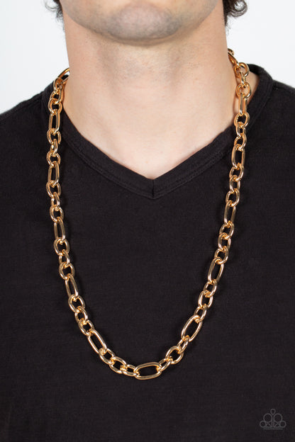 Ringside Throne - Gold Item #P2MN-URGD-043XX A hefty assortment of oversized gold links boldly interlock across the chest, creating an intense urban look. Features an adjustable clasp closure.  Sold as one individual necklace.