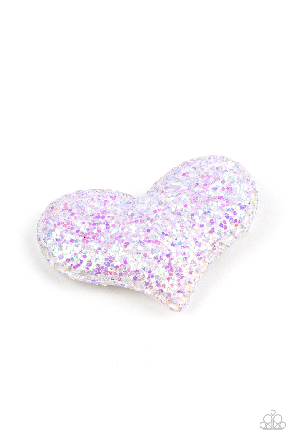Rainbow Love Multi Hair Clip - Paparazzi Accessories  A puffy purple heart frame is dusted in iridescent sparkles, creating a flirtatious centerpiece. Features a standard hair clip on the back.  Sold as one individual hair clip.