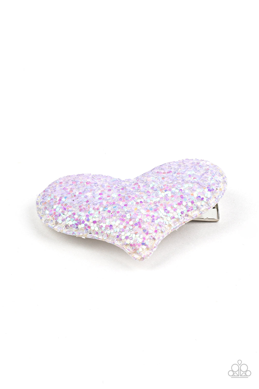 Rainbow Love Multi Hair Clip - Paparazzi Accessories  A puffy purple heart frame is dusted in iridescent sparkles, creating a flirtatious centerpiece. Features a standard hair clip on the back.  Sold as one individual hair clip.